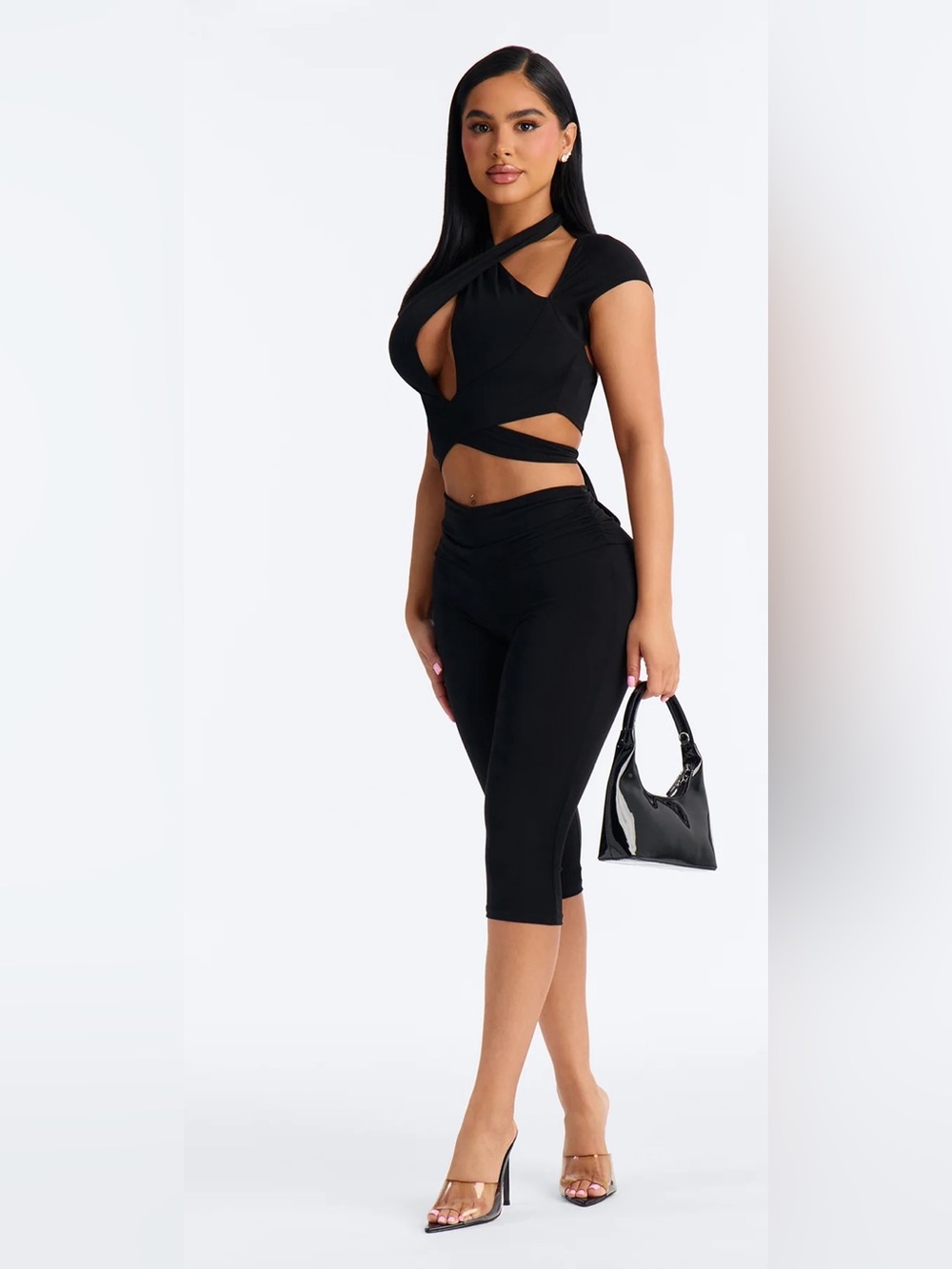 Petra Cross Neck Capri Set Fashion Nova